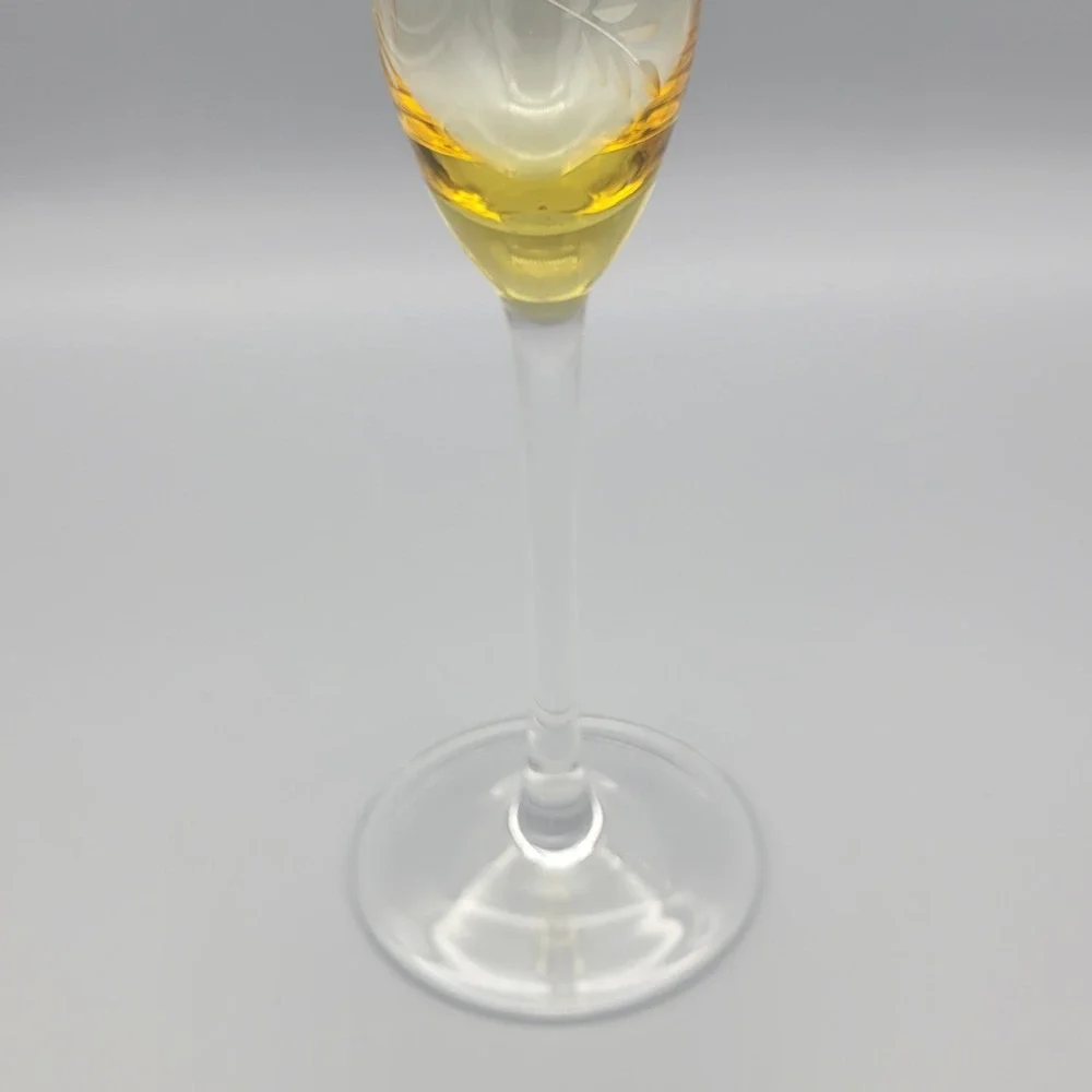 Vintage Block Crystal Champagne Flutes Pair Etched Pink‎ Amber Wedding New Years